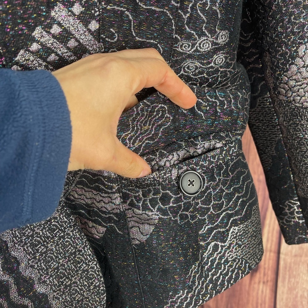 Chico’s beautiful black and rainbow metallic thread dressy blazer jacket size 2 - Picture 9 of 17